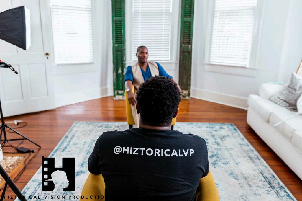 Behind the scenes of Chief Lewis being filmed for a Historical Vision Productions documentary in Africatown
